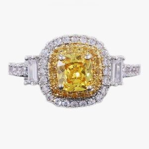 Gorgeous 925 Silver  Citrine White Sapphire Royal cocktail Ring Size 8